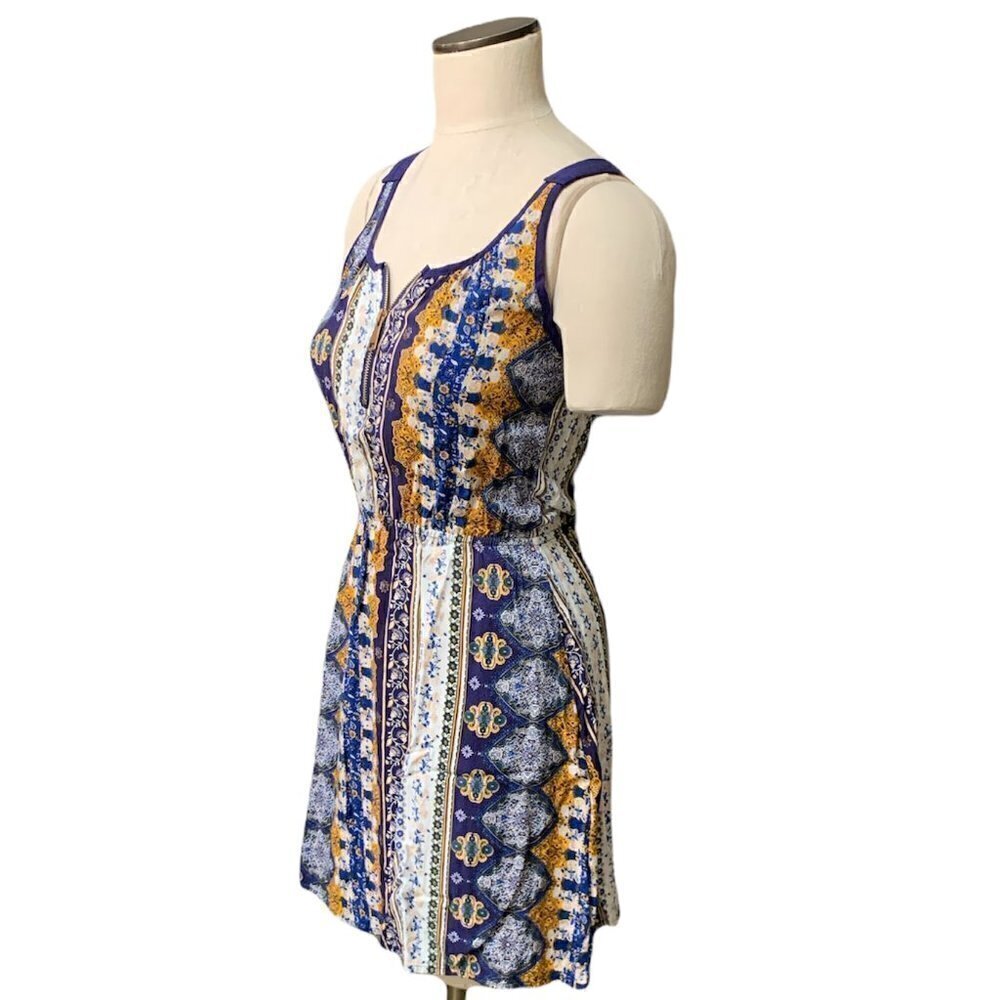 J for Justify Sleeveless Dress Sz S Blue Gold‎ White #187F - Picture 6 of 9